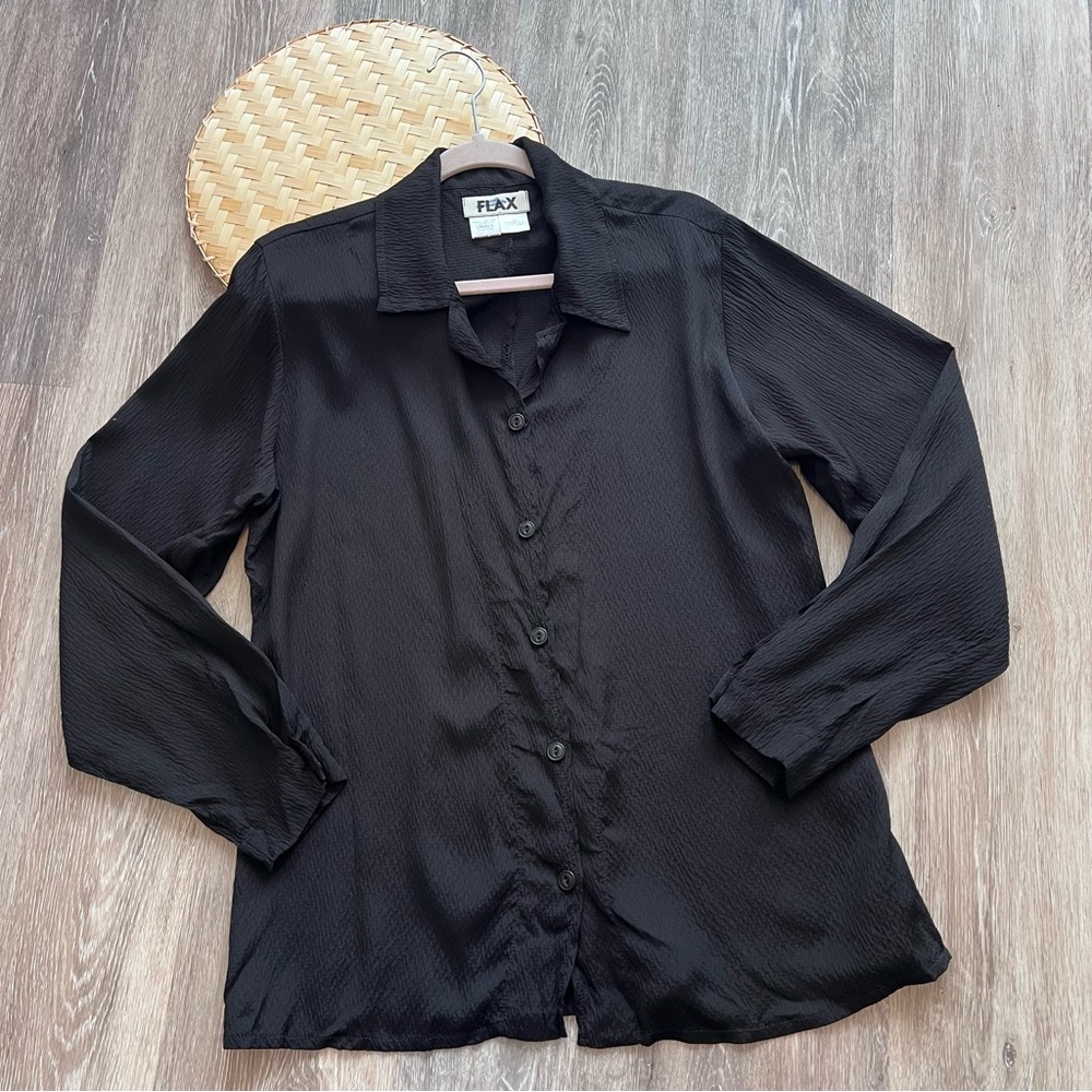 FLAX 100% rayon black button down shirt